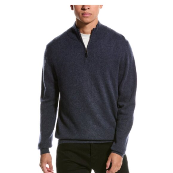 Magaschoni Cashmere Black zip upMock Neck Men Pullover Sweater Size: M/M